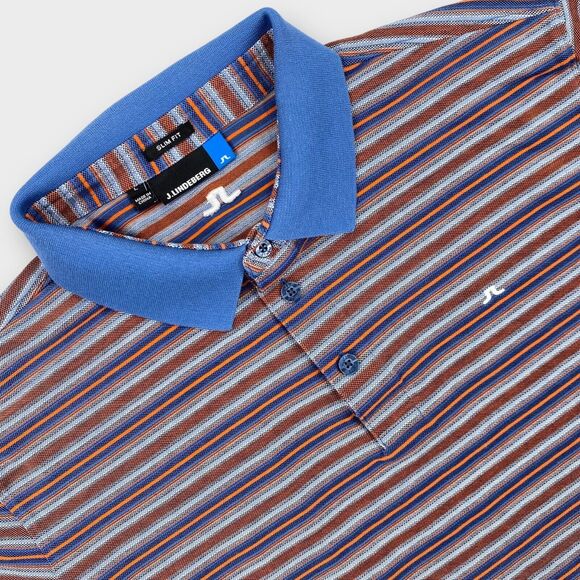 J.Lindeberg Other - $115 J Lindeberg Polo Shirt Mens Large Striped Dev Slim Lux Pique Logo Golf